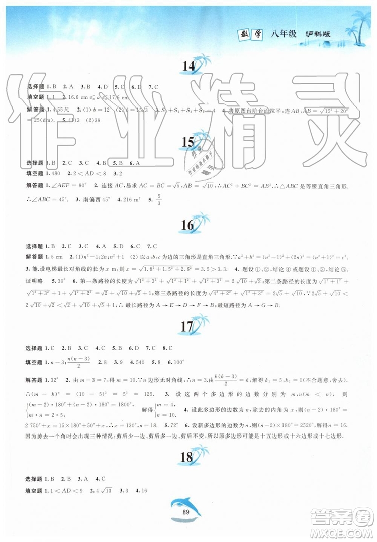 黃山書社2019版暑假作業(yè)八年級(jí)數(shù)學(xué)滬科版參考答案