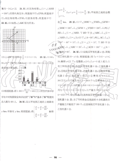 2019年人教版鴻鵠志文化期末沖刺王暑假作業(yè)七年級數(shù)學答案