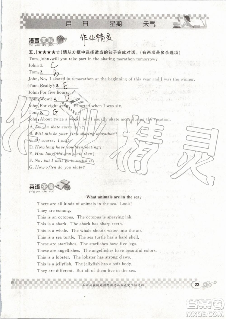 崇文書(shū)局2019年長(zhǎng)江暑假作業(yè)八年級(jí)英語(yǔ)參考答案