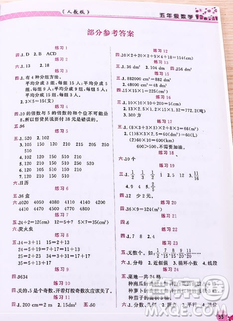 江西教育出版社2019年芝麻開花暑假作業(yè)數(shù)學5年級人教版答案