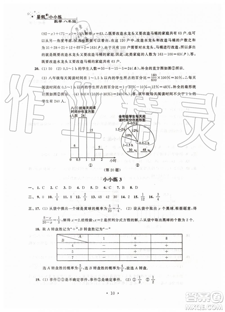 江蘇鳳凰科學技術出版社2019年暑假小小練八年級語文數(shù)學英語物理合訂本參考答案