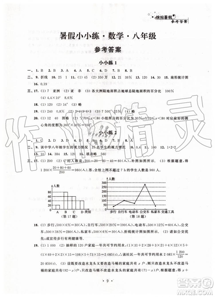 江蘇鳳凰科學技術出版社2019年暑假小小練八年級語文數(shù)學英語物理合訂本參考答案