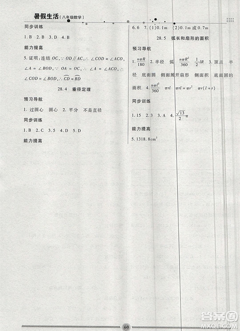 新疆文化出版社2019年暑假生活八年級(jí)數(shù)學(xué)冀教版答案