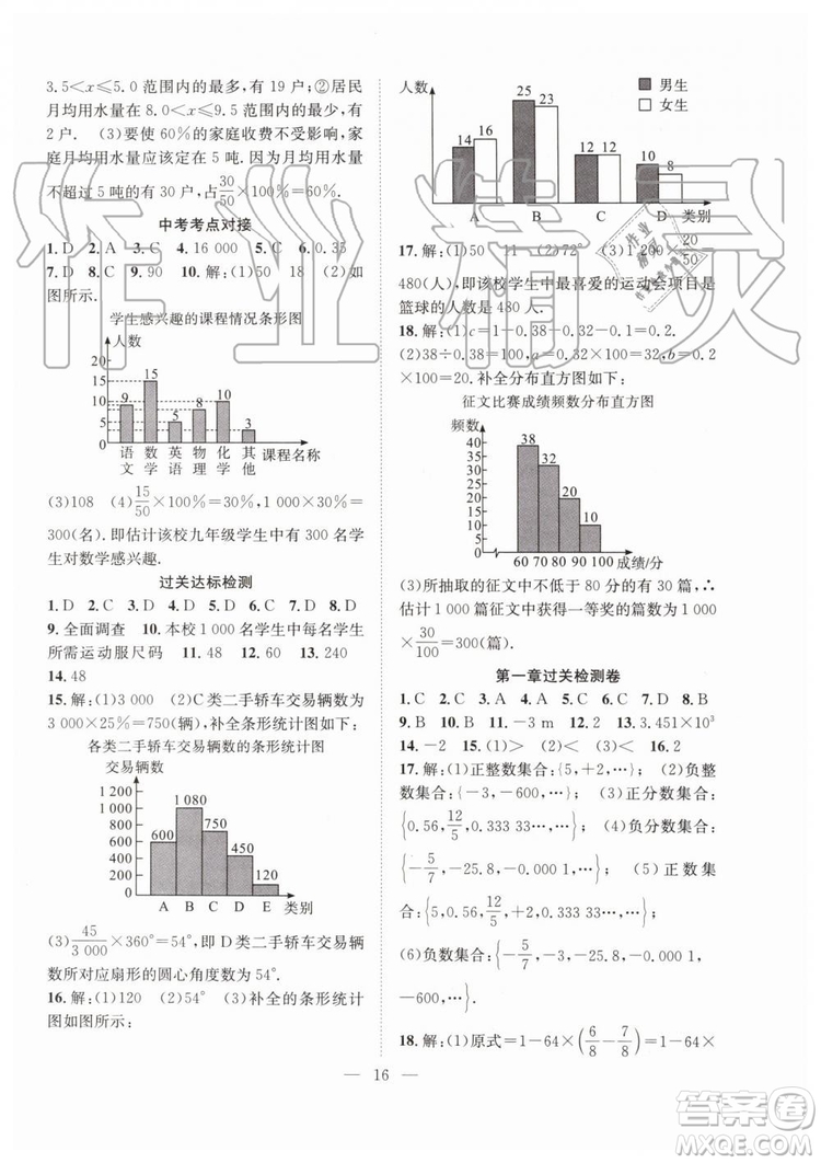 希望出版社2019暑假訓(xùn)練營(yíng)七年級(jí)數(shù)學(xué)人教版RJ參考答案