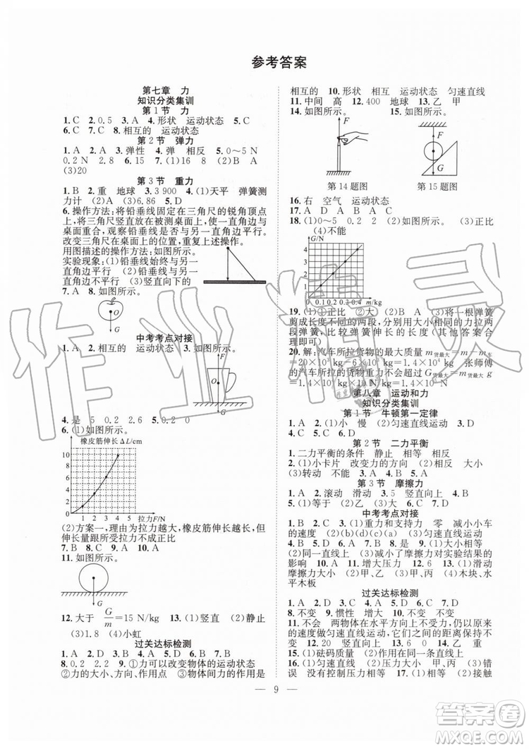 2019年暑假訓(xùn)練營(yíng)八年級(jí)物理人教版RJ參考答案