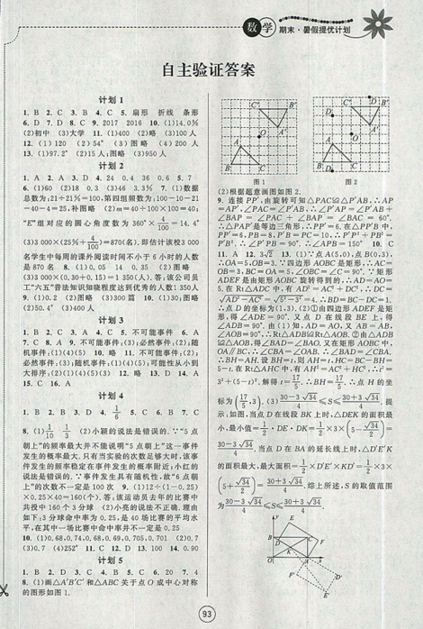 2019新版期末暑假提優(yōu)計劃八年級數(shù)學國標蘇科版參考答案