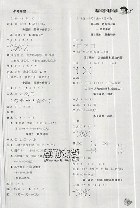 品至教育2019年假期復(fù)習(xí)計(jì)劃一年級(jí)數(shù)學(xué)人教版暑假銜接作業(yè)參考答案