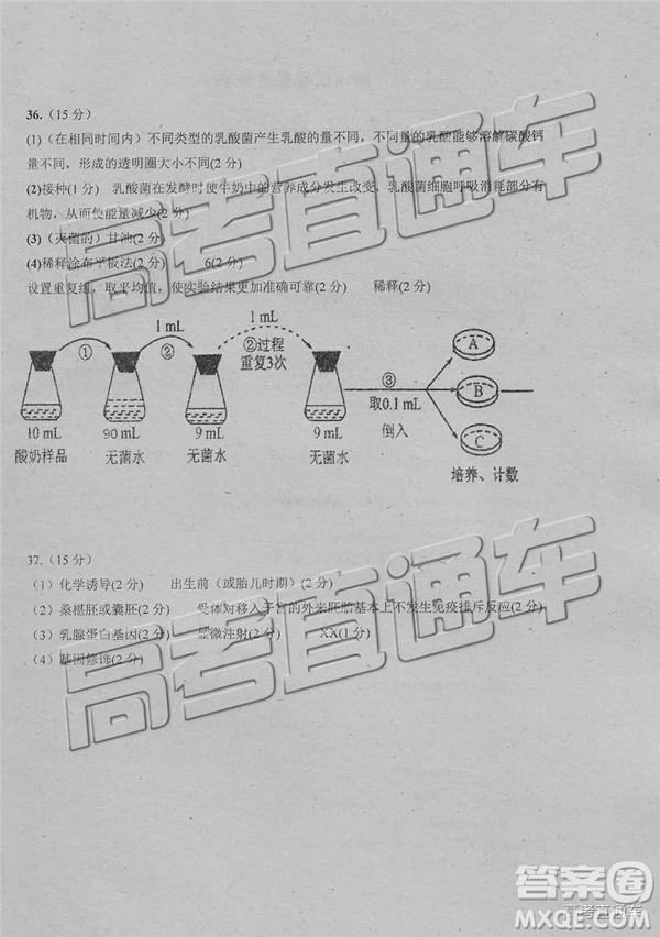 2020屆惠州一調(diào)理綜試卷及答案