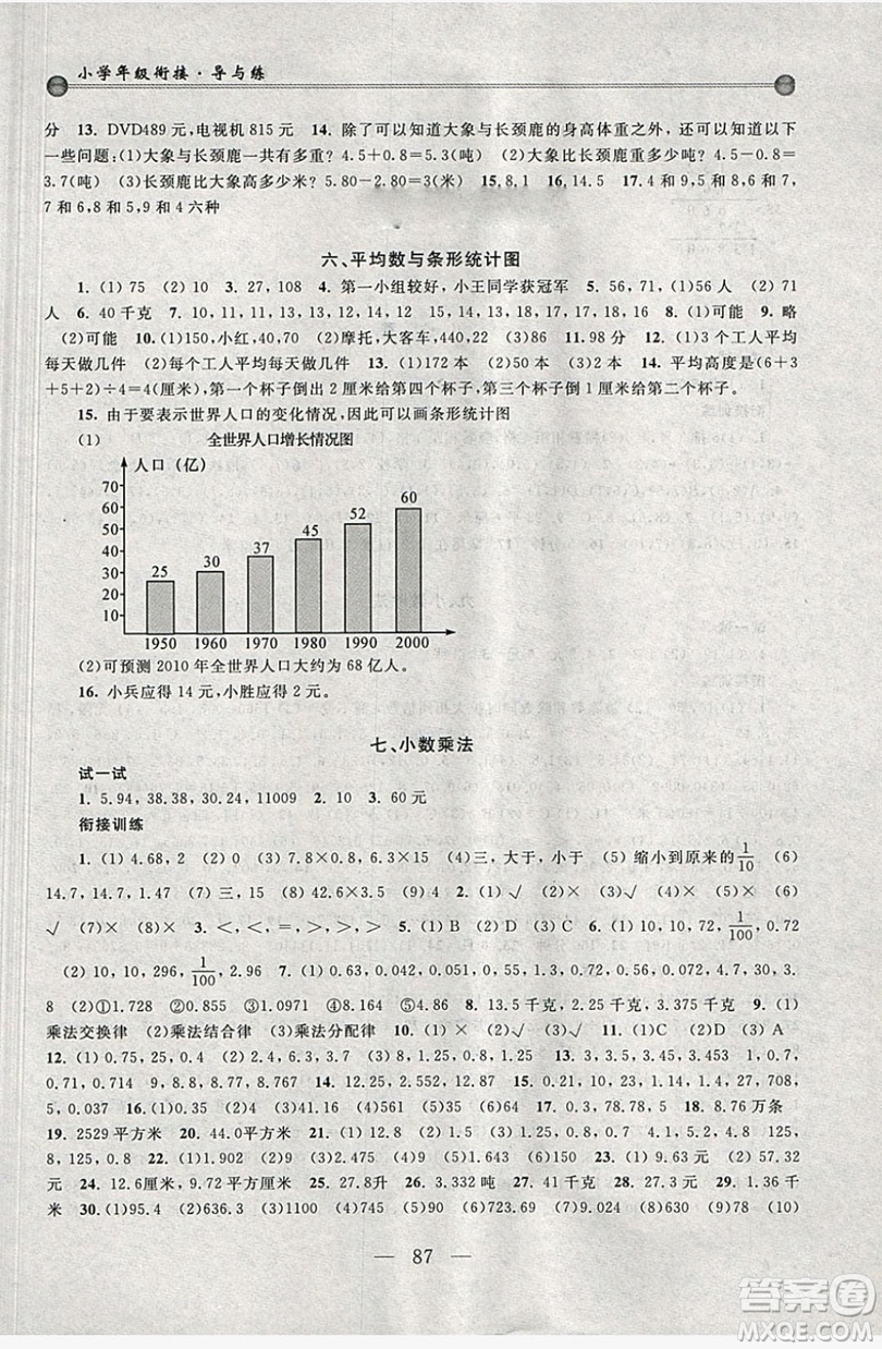 浙江大學出版社2019浙大優(yōu)學新編小學年級銜接導與練4年級升5年級數(shù)學答案