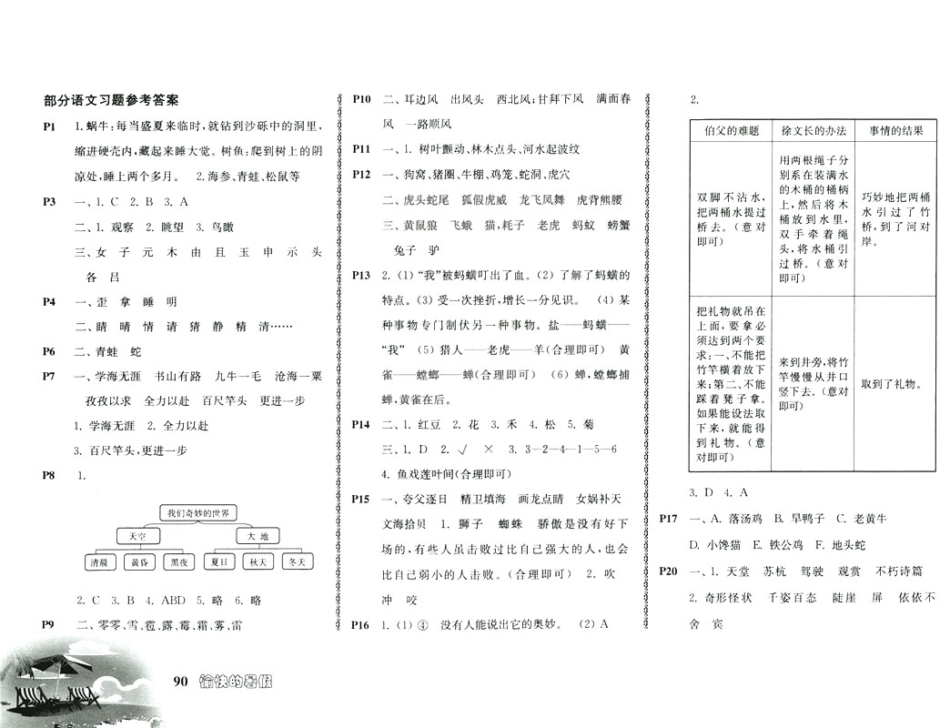 2019年愉快的暑假三年級合訂本參考答案