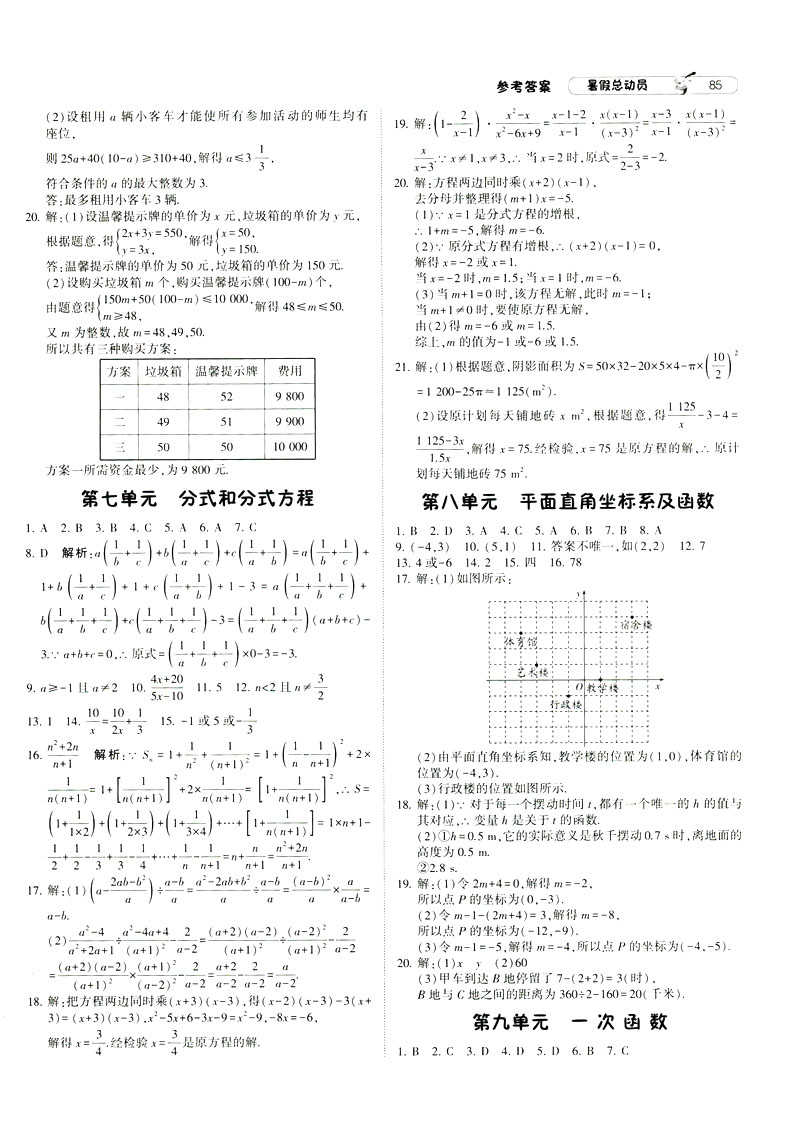 2019年經(jīng)綸學(xué)典暑假總動(dòng)員八年級(jí)數(shù)學(xué)RJ人教版參考答案