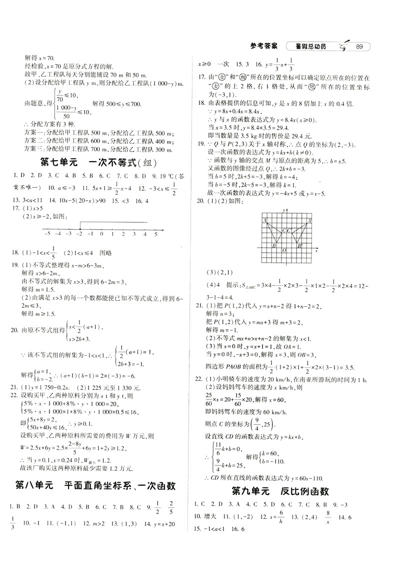 經(jīng)綸學(xué)典2019年暑假總動員八年級數(shù)學(xué)8升9江蘇國標(biāo)蘇教SJ答案