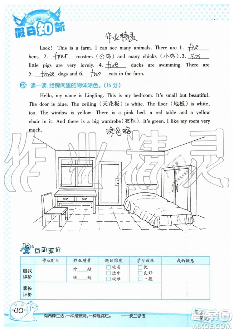 暑假學習與生活2019年假日知新四年級英語學習版參考答案