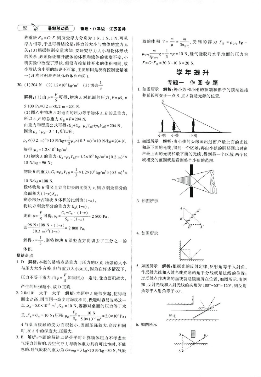 2019年經(jīng)綸學(xué)典暑假總動(dòng)員物理八年級(jí)江蘇國標(biāo)蘇教SJ8升9參考答案