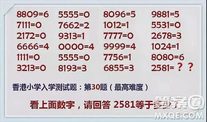 8809=6 5555=0 2581=?圖片答案 2581=?答案