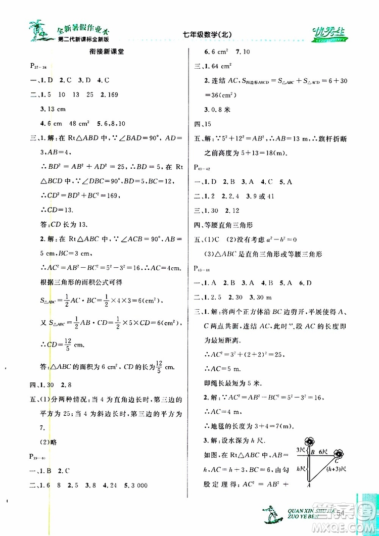 2019年優(yōu)秀生快樂假期每一天全新暑假作業(yè)本七年級數(shù)學(xué)北師版參考答案