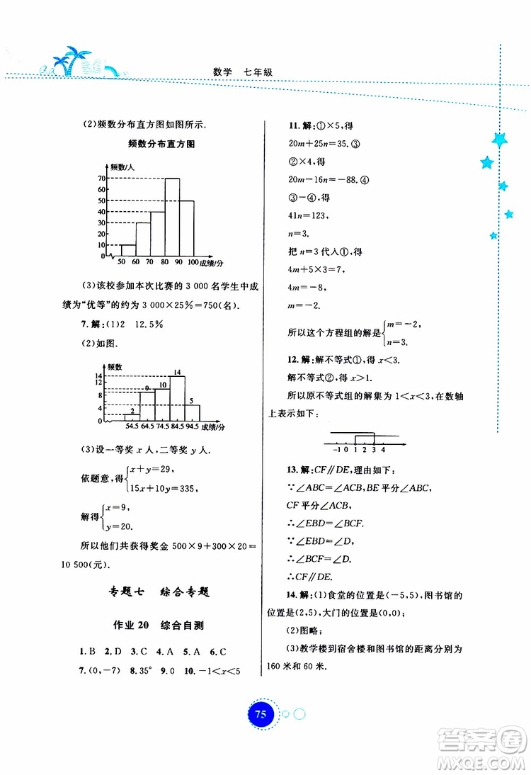 云教金榜2019年暑假作業(yè)七年級數(shù)學(xué)參考答案