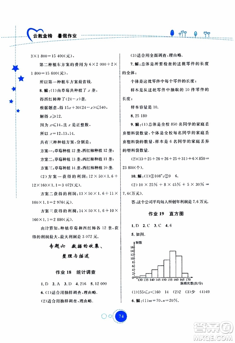 云教金榜2019年暑假作業(yè)七年級數(shù)學(xué)參考答案