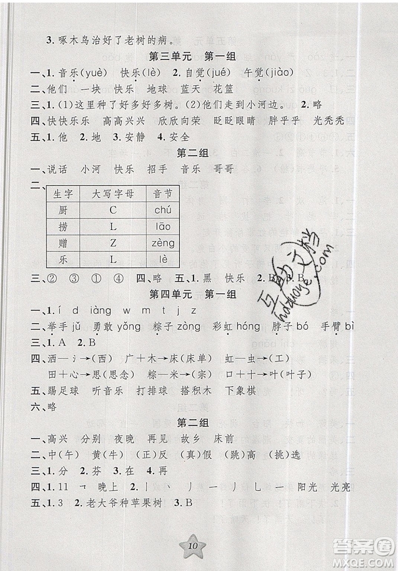 2019版第三學(xué)期銜接暑假計(jì)劃語文一升二參考答案