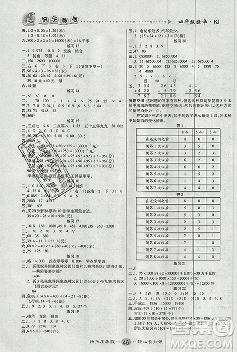 新疆文化出版社2021假期作業(yè)快樂暑假數(shù)學(xué)四年級(jí)RJ人教版答案