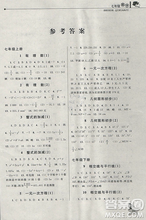 藍(lán)天教育2019暑假優(yōu)化學(xué)習(xí)七年級(jí)數(shù)學(xué)人教版答案