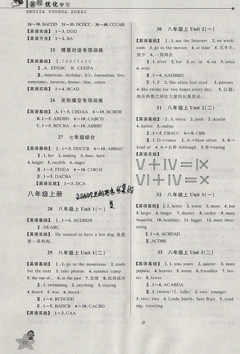 藍天教育2019年暑假優(yōu)化學(xué)習(xí)七年級英語人教版參考答案