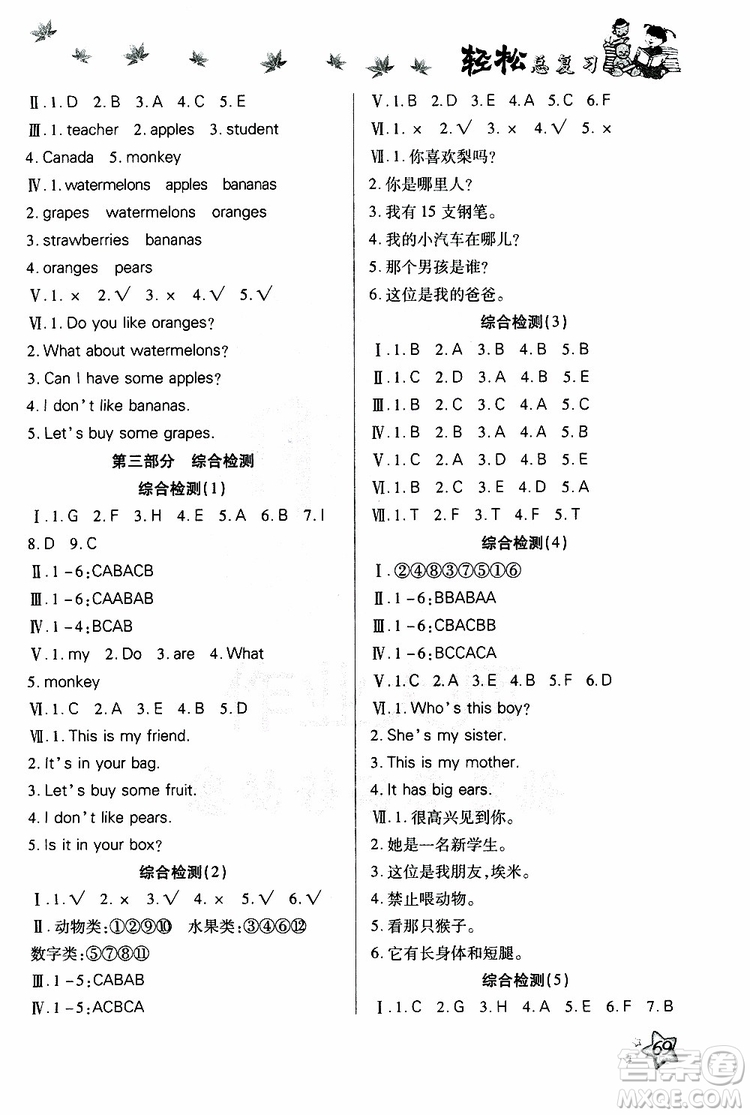 2019年輕松總復(fù)習(xí)假期作業(yè)三年級英語輕松暑假R人教版參考答案