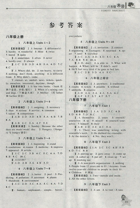 藍(lán)天教育2019年暑假優(yōu)化學(xué)習(xí)八年級(jí)英語(yǔ)R人教版參考答案