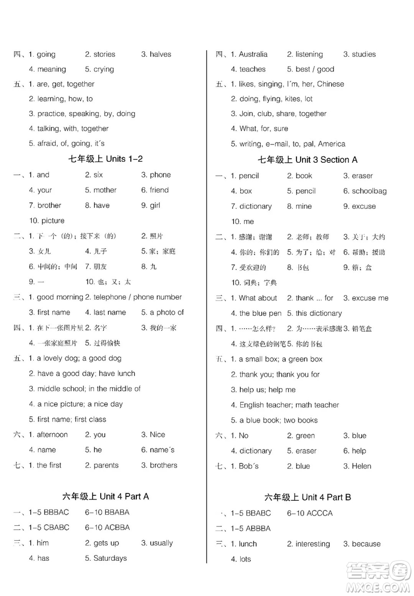 2019匯測初中英語暑假作業(yè)六年級下人教版答案