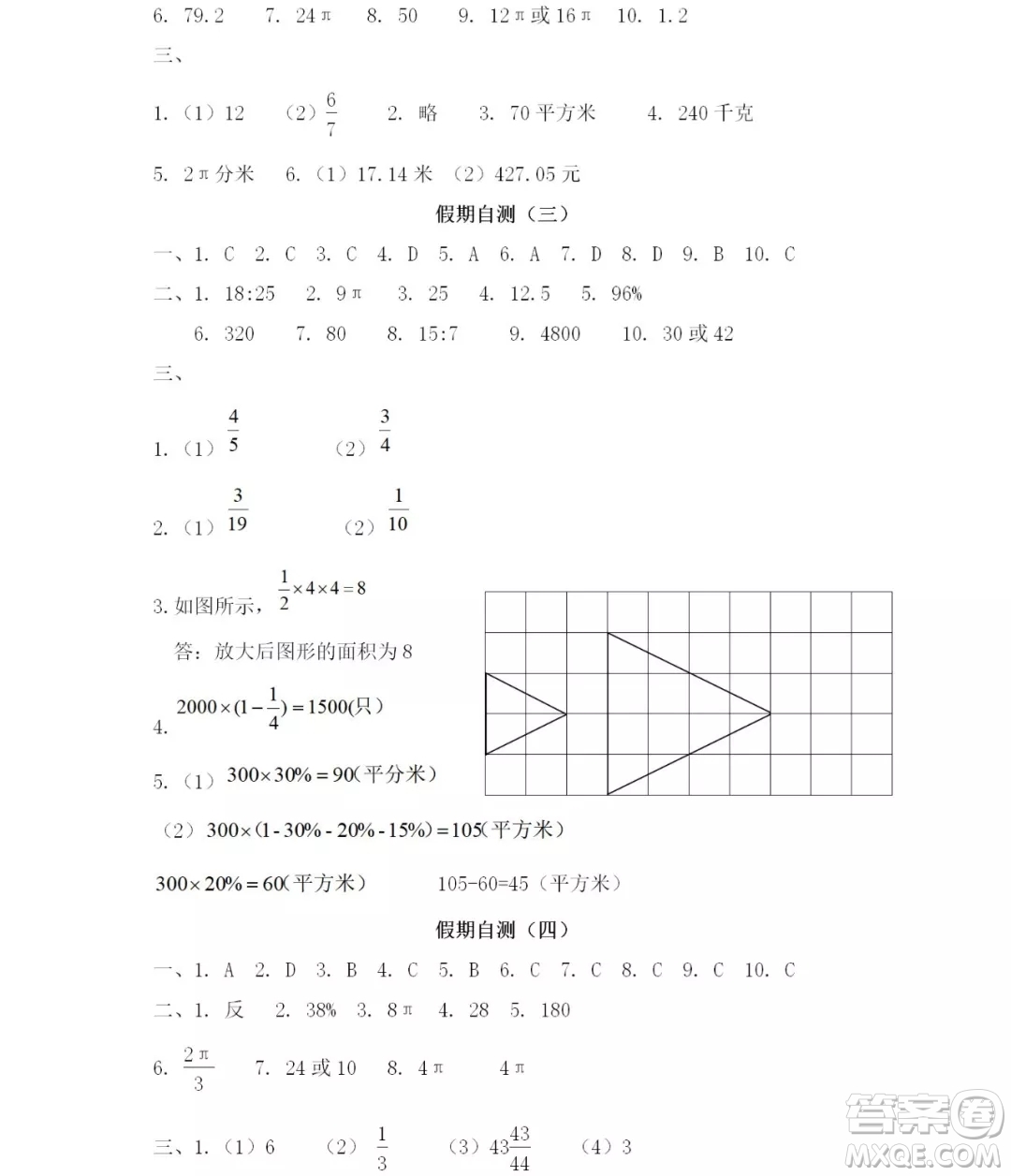 2019宋春生主編陽光假日暑假作業(yè)六年級(jí)數(shù)學(xué)人教版答案