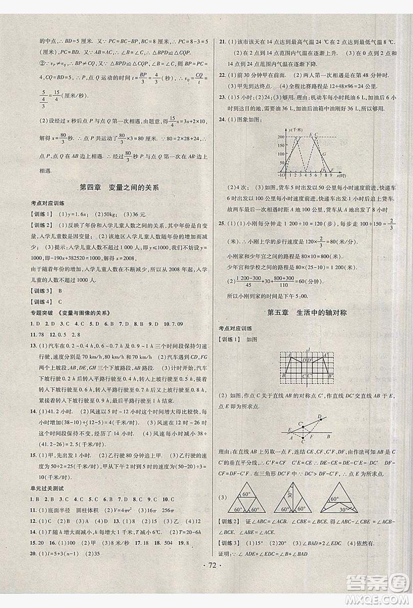 2019陽光假期年度總復習七年級數(shù)學北師大版答案