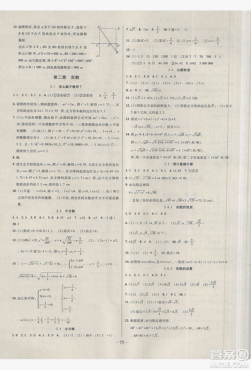 2019陽光假期年度總復習七年級數(shù)學北師大版答案