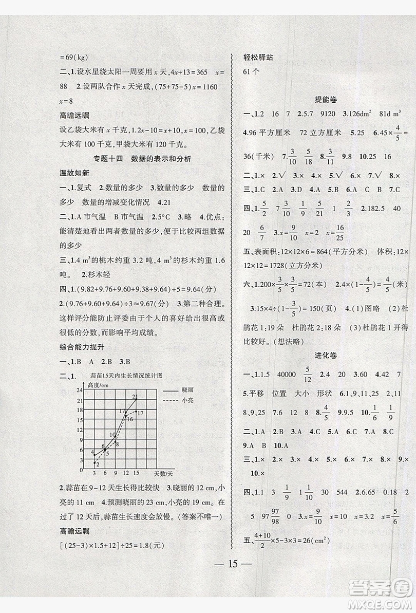 2019假期總動員暑假必刷題五年級數(shù)學(xué)北師大版答案