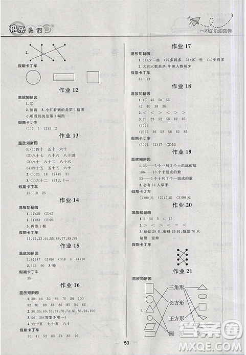 2019版贏在起跑線暑假作業(yè)小學(xué)生快樂暑假1年級(jí)數(shù)學(xué)北師大版答案