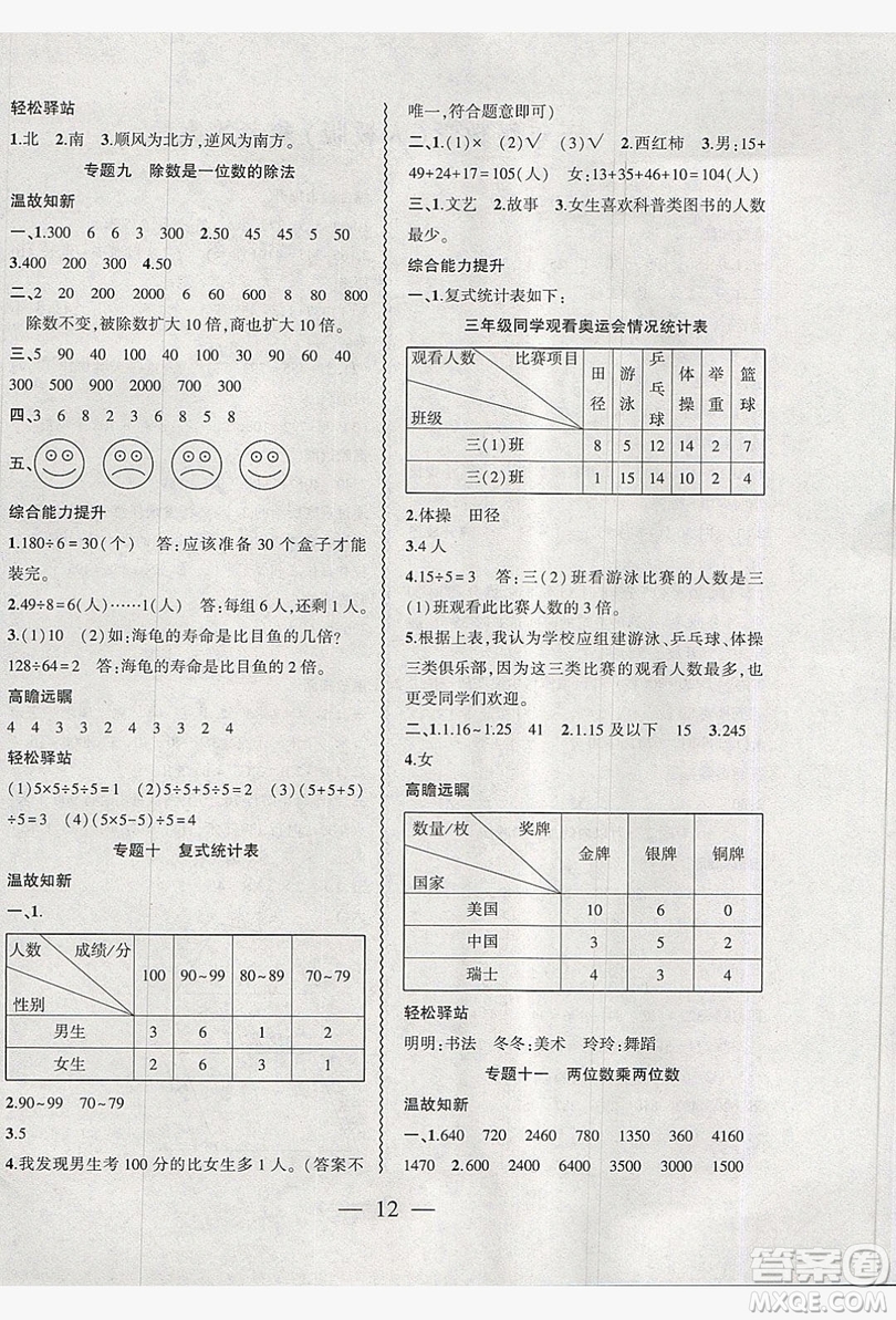 2019假期總動員暑假必刷題三年級數(shù)學人教版答案