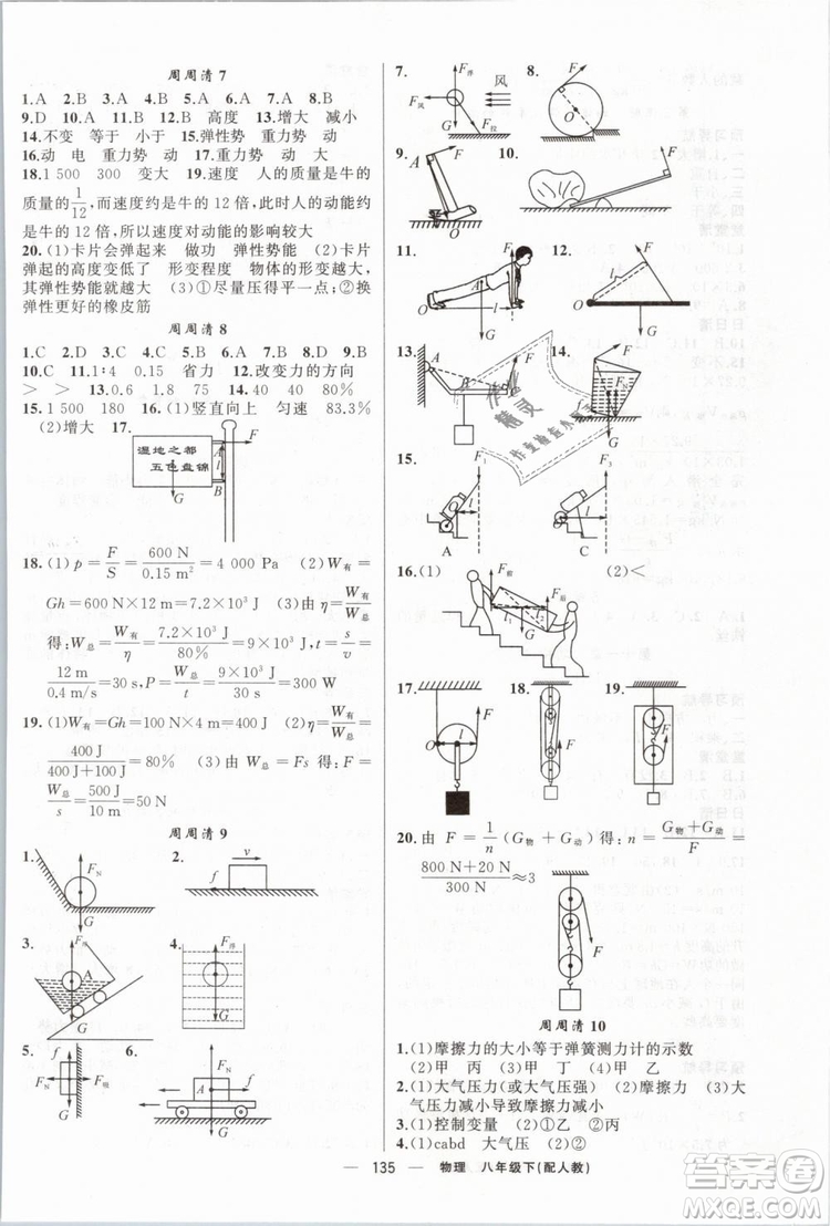 2019年四清導航八年級物理下冊人教版參考答案