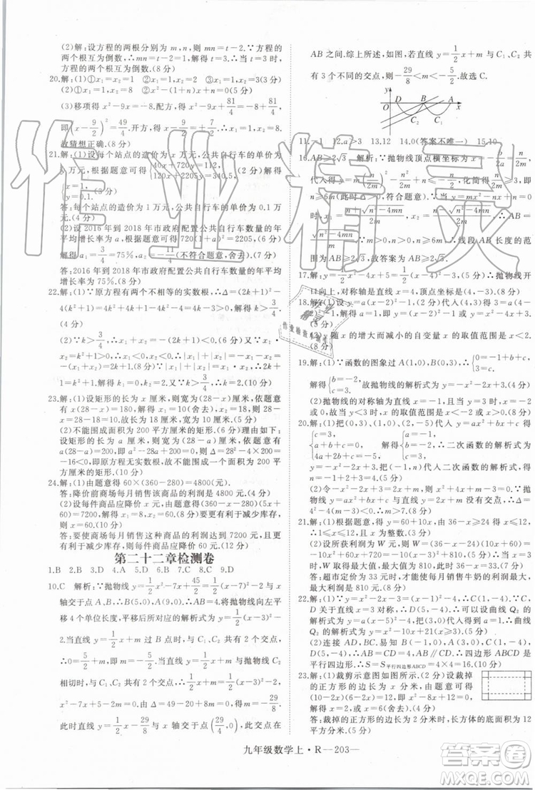 湖北專用2019秋優(yōu)翼叢書學(xué)練優(yōu)數(shù)學(xué)九年級(jí)上冊(cè)RJ人教版參考答案