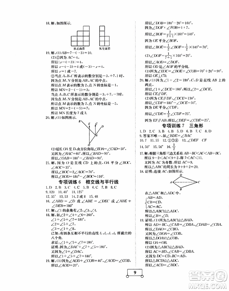 2019年假期作業(yè)假期系統(tǒng)總復(fù)習(xí)七年級數(shù)學(xué)BS北師版期末暑假專用答案