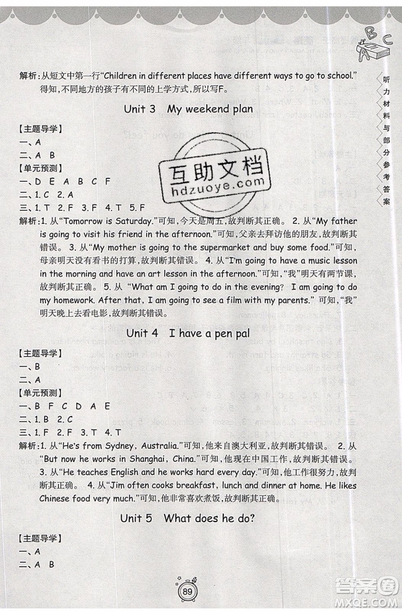 2019年暑假提高班5升6年級(jí)英語(yǔ)小學(xué)五年級(jí)下冊(cè)暑假作業(yè)參考答案