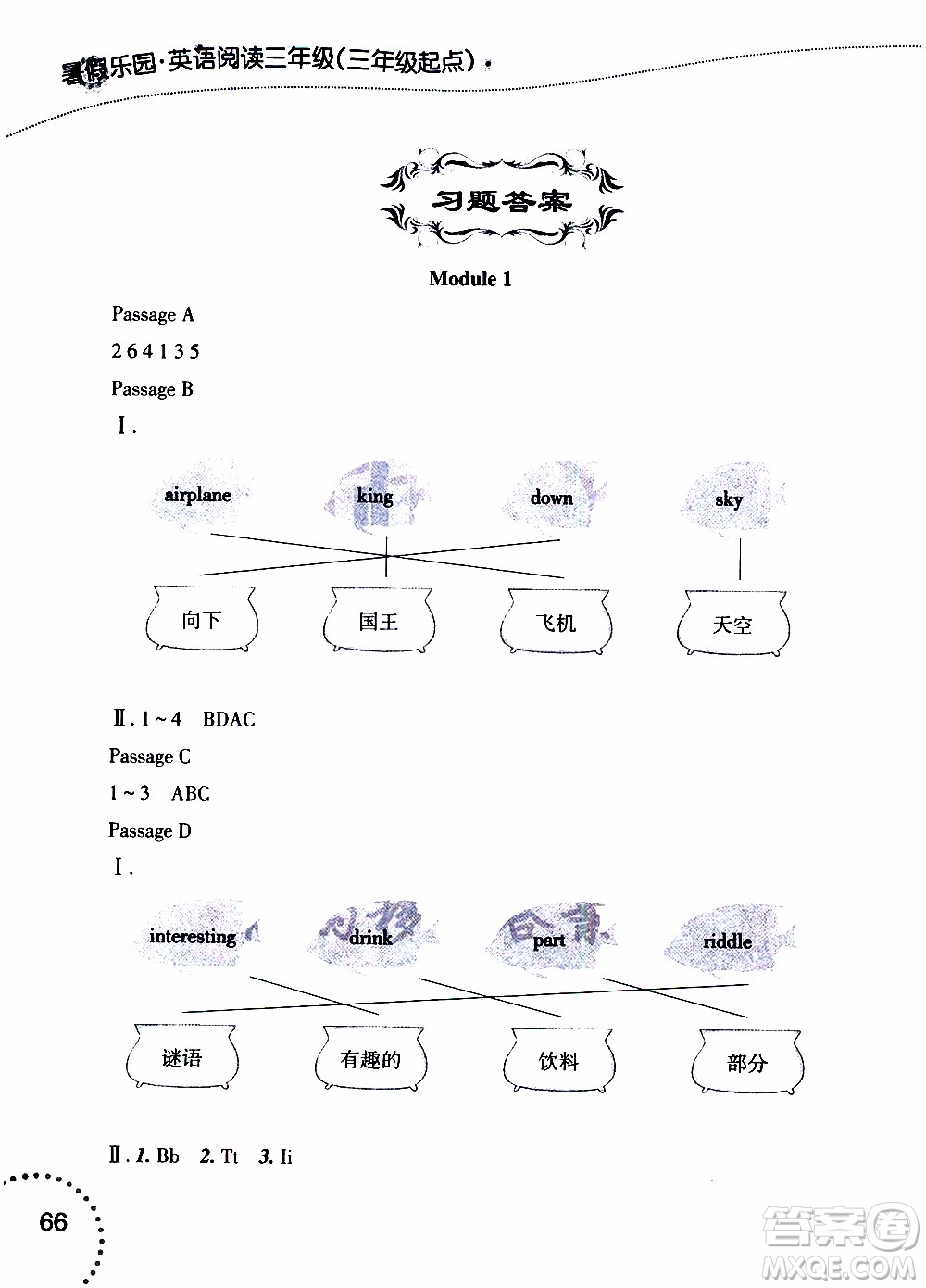 遼寧師范大學(xué)出版社2019年暑假樂園三年級英語閱讀人教版版參考答案