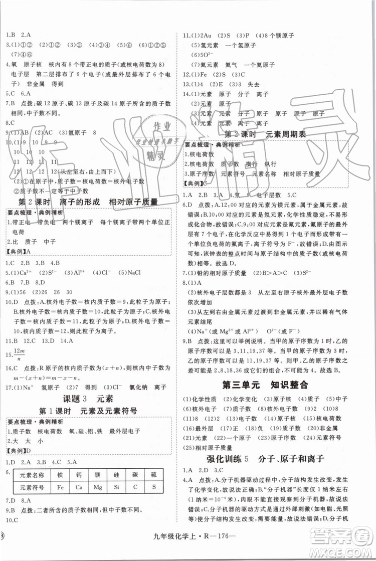 2019秋優(yōu)翼叢書學(xué)練優(yōu)化學(xué)九年級(jí)上冊初三上RJ人教版參考答案