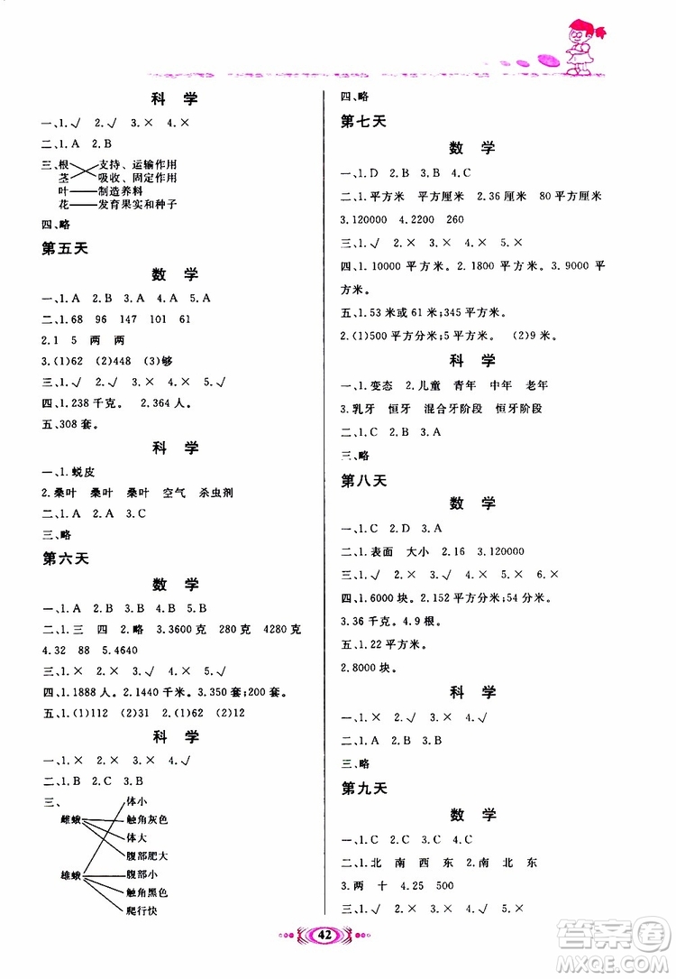 2019年假期學(xué)習(xí)課程拓展暑假版三年級(jí)2參考答案