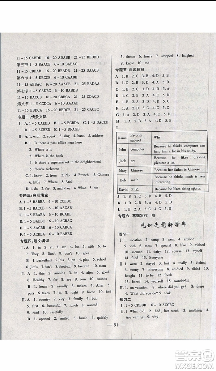 2019年高效A計(jì)劃期末暑假銜接七年級(jí)英語(yǔ)人教版RJ參考答案