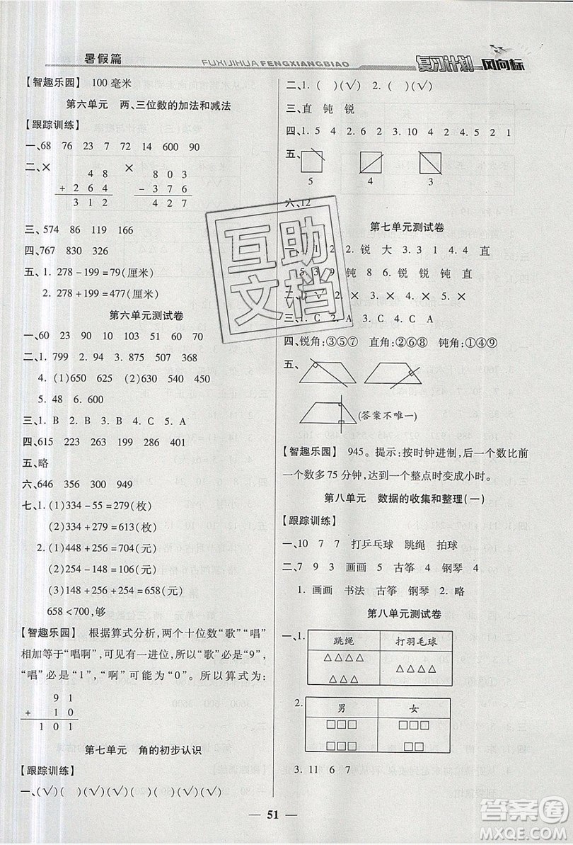 2019小學(xué)生復(fù)習(xí)計(jì)劃風(fēng)向標(biāo)暑假2年級數(shù)學(xué)蘇教版答案