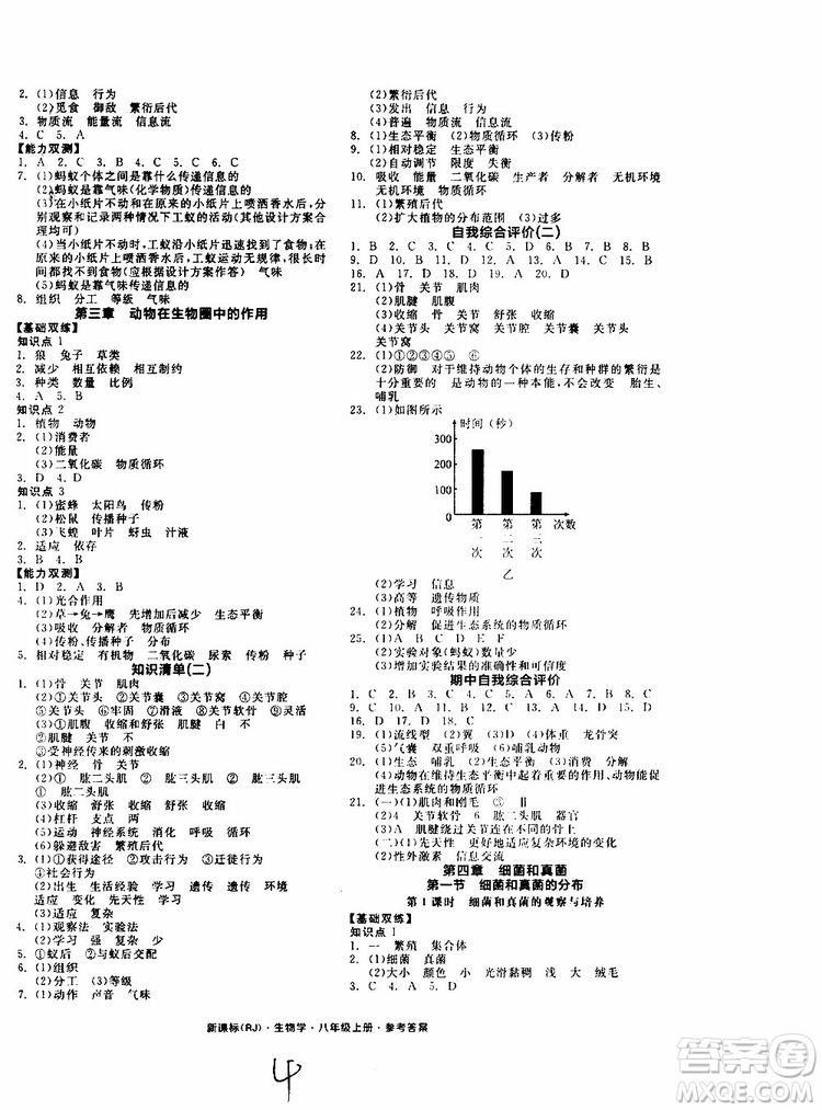 2019年秋全品作業(yè)本生物學(xué)八年級(jí)上冊(cè)人教版RJ參考答案