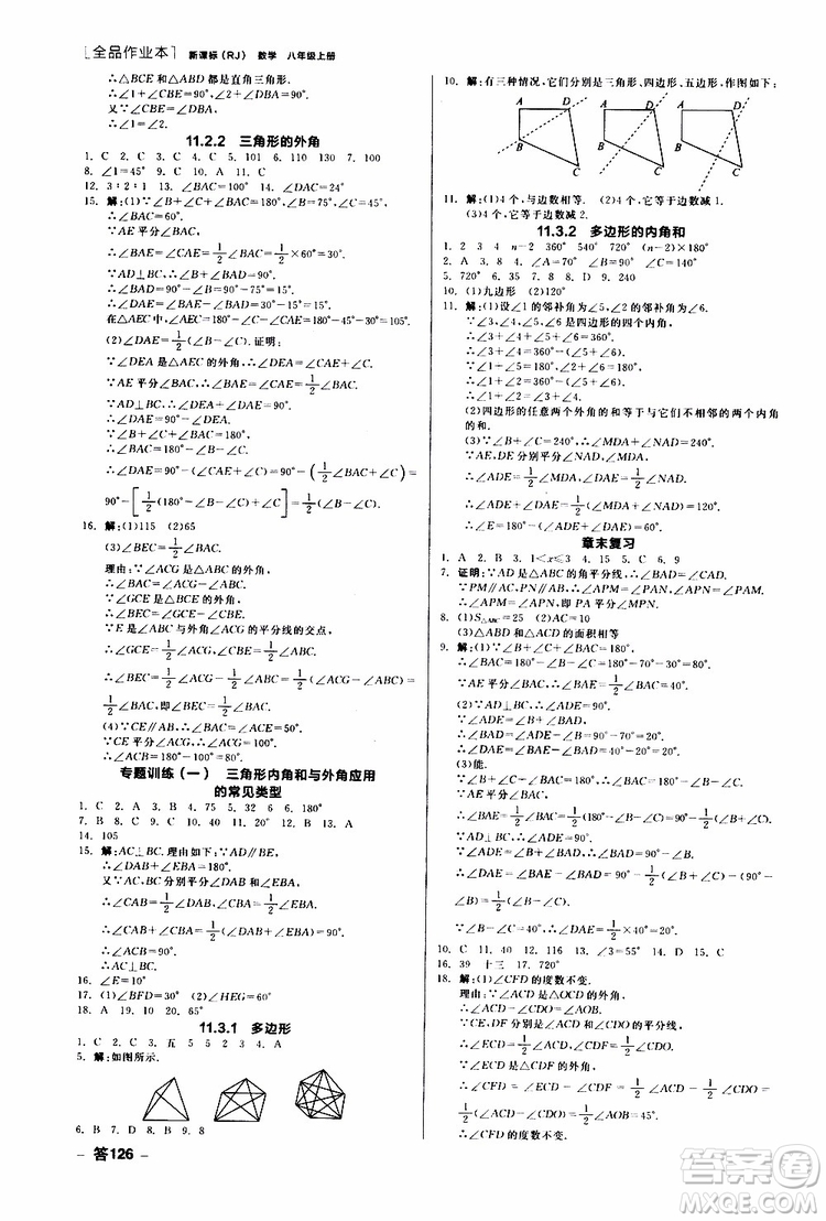 云南專用2019年全品作業(yè)本數(shù)學八年級上冊新課標RJ人教版參考答案