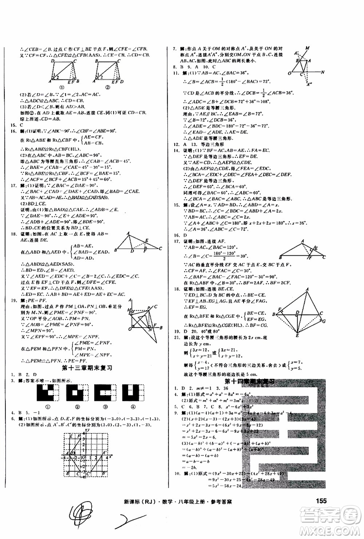 云南專用2019年全品作業(yè)本數(shù)學八年級上冊新課標RJ人教版參考答案