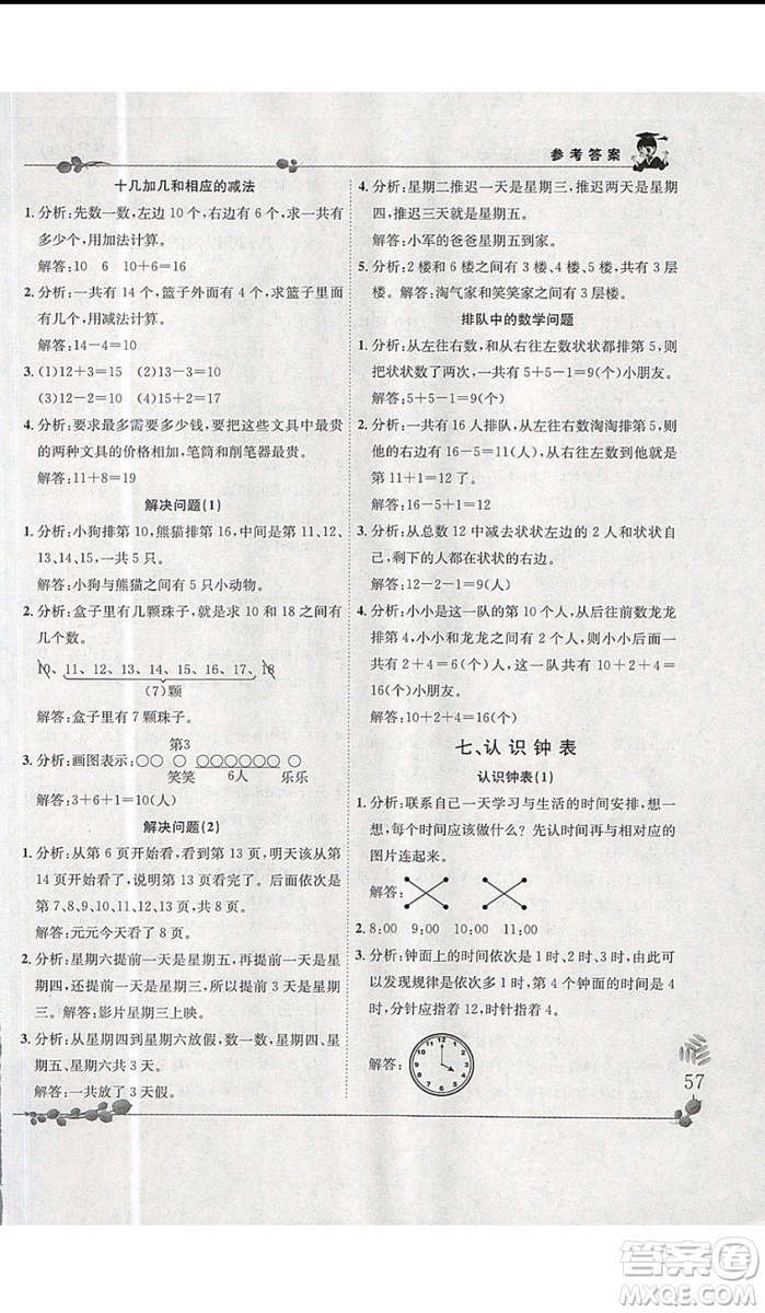 2019新版黃岡小狀元解決問題天天練一年級(jí)上冊(cè)數(shù)學(xué)人教版參考答案