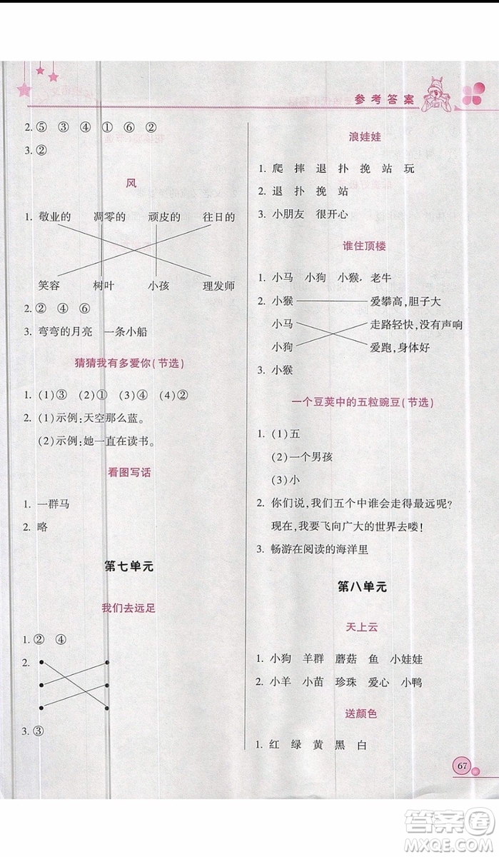 黃岡小狀元2019新版讀寫培優(yōu)小秘招一年級(jí)上冊(cè)語(yǔ)文參考答案