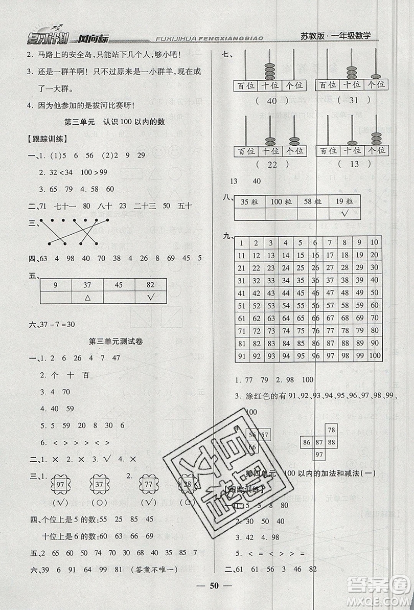 2019小學(xué)生復(fù)習(xí)計(jì)劃風(fēng)向標(biāo)暑假1年級(jí)數(shù)學(xué)蘇教版答案